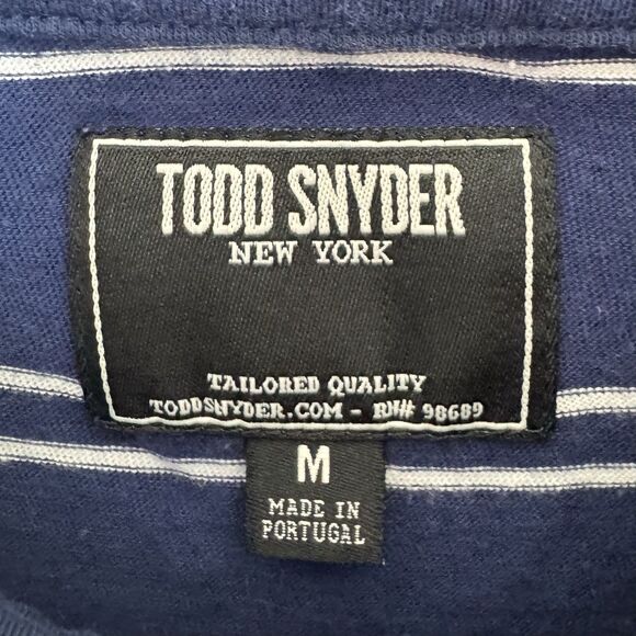 Todd Snyder Polo Shirt Mens Medium Navy Blue White Stripes Button Collar Preppy - Picture 4 of 6
